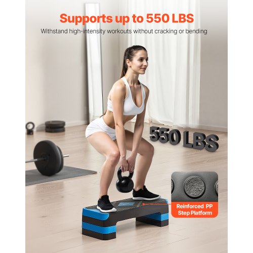 Aerobic Step Platform, 71x26,7 cm, Blå, Justerbar Fitness