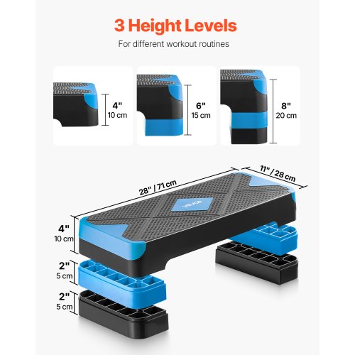 Aerobic Step Platform, 71x26,7 cm, Blå, Justerbar Fitness
