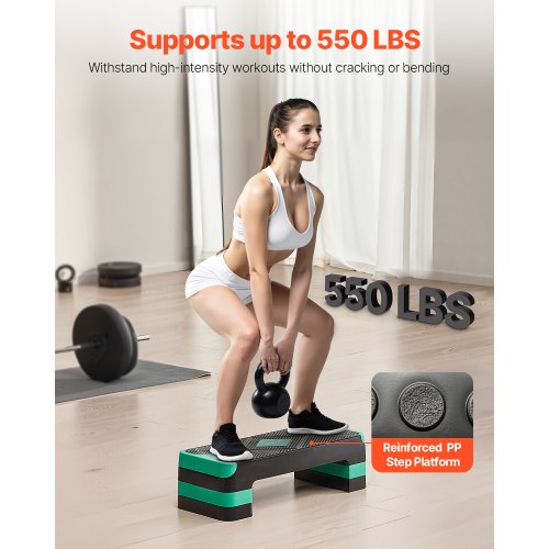 Aerobic Step Platform 71x26,7 cm Grøn, Justerbar Fitness Træning