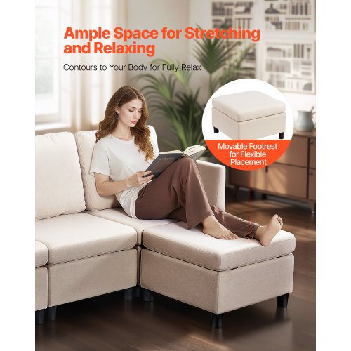 Sektionssofa, Modulopbygget 3-personers sofa med opbevaring, 199x69x68 cm, Beige