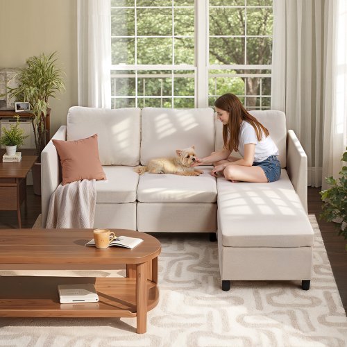 Sektionssofa, Modulopbygget 3-personers sofa med opbevaring, 199x69x68 cm, Beige