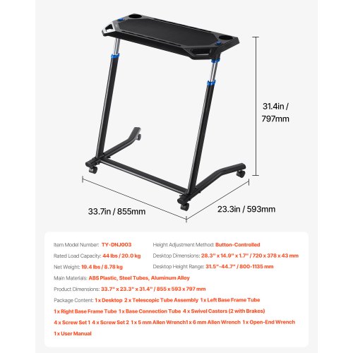Cykeldesk, 85,5x59,3x79,7 cm, Justerbar, Sammenklappelig