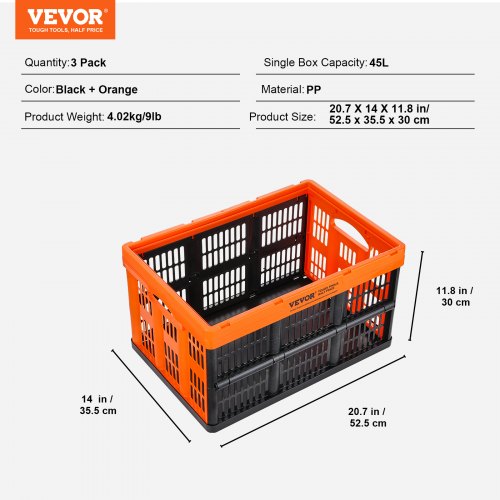 Opbevaringskurv, 52,5x35,5x30 cm, Sort, Plastik, Sammenklappelig Stabelbar Opbevaring