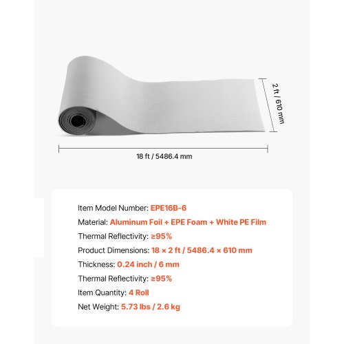 Garageport Isoleringssæt, 6mm 5.49x0.61 m, Hvid, Aluminiumfolie, Termisk Barriere