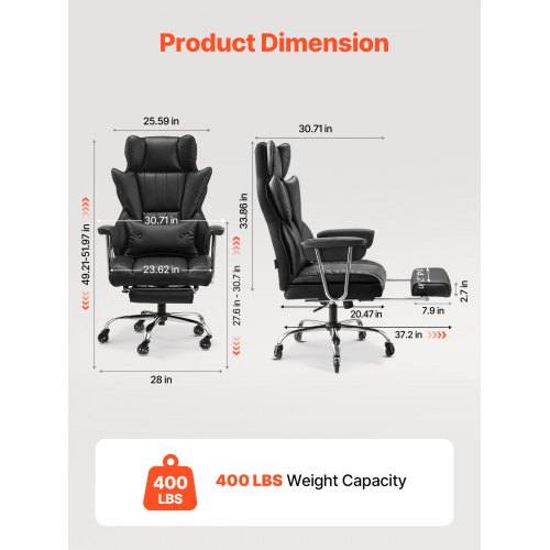 Kontorstol, høj ryg ergonomisk stol med fodstøtte, 78x85x125-132 cm, sort, PU-læder