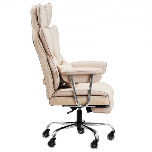 Kontorstol, Højrygget Executive Stol med Fodstøtte, 78x85x125-132 cm, Brun, PU Læder