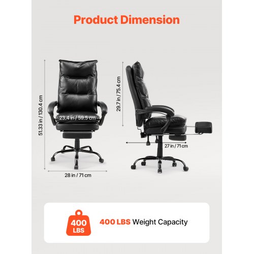 Kontorsstol, Hög rygg Executive-stol med fotstöd, 71x68.5x130.4 cm, Svart, PU-läder