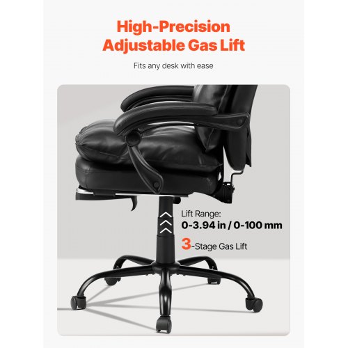 Kontorsstol, Hög rygg Executive-stol med fotstöd, 71x68.5x130.4 cm, Svart, PU-läder