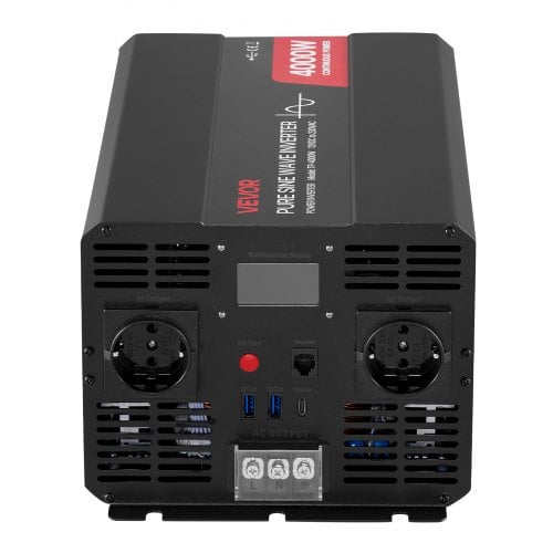 Strøminverter, 4000W ren sinuskurve, 39x20,5x16,5 cm, LCD-display