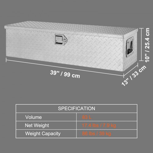 Værktøjskasse til lad 99,1x33x25,4 cm sølvfarvet aluminium opbevaring