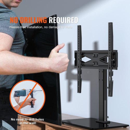 TV-bord, Drejelig universel gulv-TV-stand 43,5x26x67 cm, Justerbar, Hærdet glas