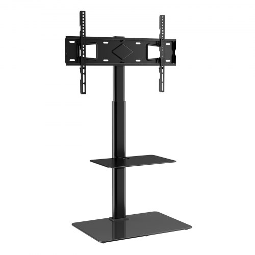TV-bord, Drejelig høj justerbar gulv-TV-stander 66x38x129,6 cm, Sort, Hærdet glas