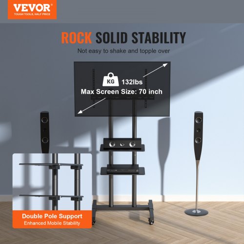 TV-bord, Mobil TV-stander, 69,5x59,5x169,6 cm, Justerbar, Med hjul
