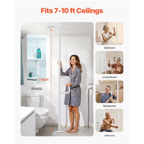 Transferstang, gulv-til-loft gribestang 550x215x3050 mm, hvid, metal