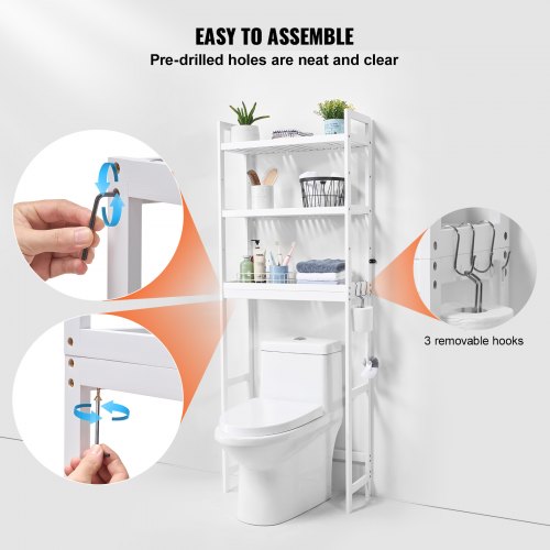 Over toilet opbevaringsreol, 63x26x170 cm, hvid, bambus