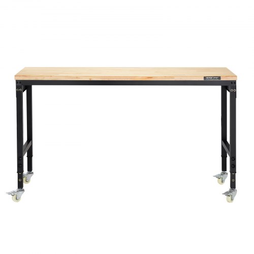 Arbejdsbord, Justerbar højde, 152,4x55,9x71,1-103 cm, Eg, Strømudtag, Kraftig model