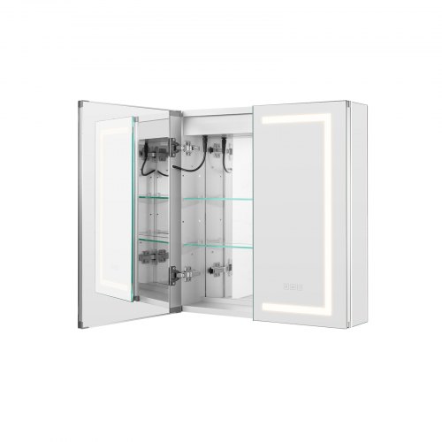 Medicinskab, 65x12,5x65 cm, Spejl, LED, Justerbare hylder, Opbevaring