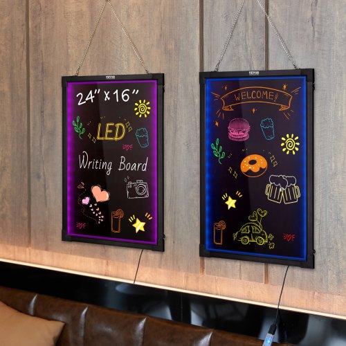 LED Besked Skrivetavle, 40.5x60.5x0.9 cm, Neon Effekt, Belyst Kridttavle