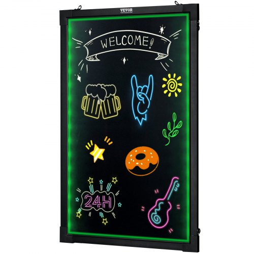 LED Besked Skrivetavle, 40.5x60.5x0.9 cm, Neon Effekt, Belyst Kridttavle