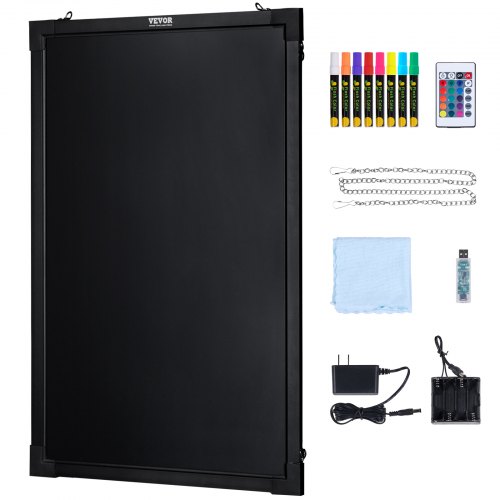 LED Besked Skrivetavle, 40.5x60.5x0.9 cm, Neon Effekt, Belyst Kridttavle