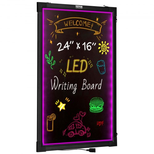 LED Besked Skrivetavle, 40.5x60.5x0.9 cm, Neon Effekt, Belyst Kridttavle