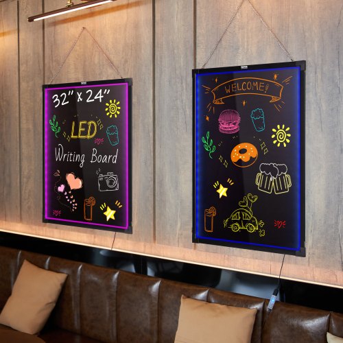 LED-viestitaulu, 81,3x61 cm, valaistu pyyhittävä liitutaulu