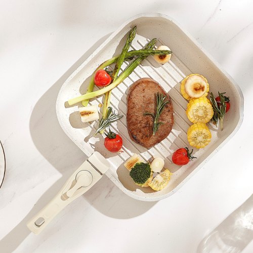 Grydesæt, 17 dele, non-stick, aftageligt håndtag, hvid, pladsbesparende