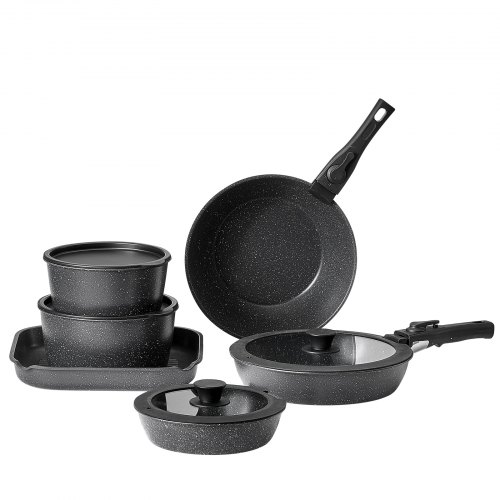 Kokkärlset, 17 delar granit nonstick avtagbart handtag, svart