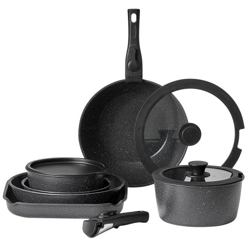 Kokkärlset, 17 delar granit nonstick avtagbart handtag, svart
