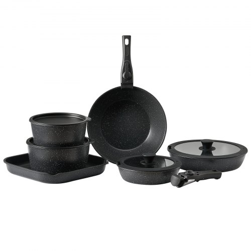 Kokkärlset, 17 delar granit nonstick avtagbart handtag, svart