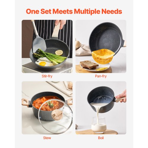 Kogegrejssæt, 17 dele, non-stick granit, sort, køkken