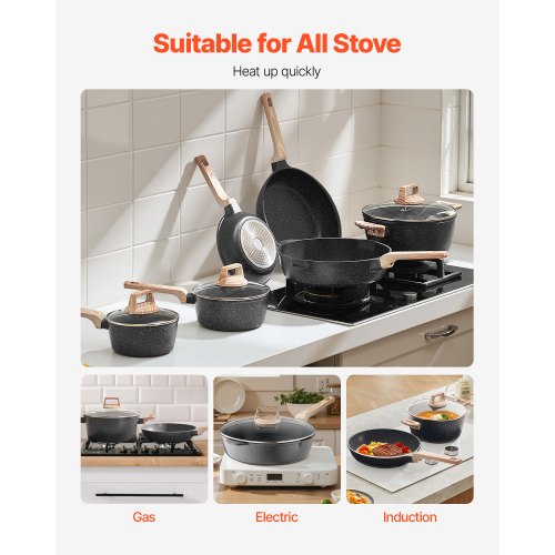 Kogegrejssæt, 17 dele, non-stick granit, sort, køkken