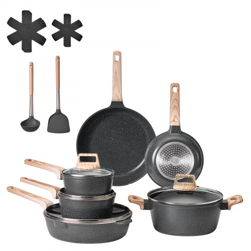 Kogegrejssæt, 17 dele, non-stick granit, sort, køkken