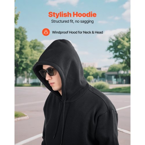 Pullover hættetrøje, fleece med lange ærmer, sort