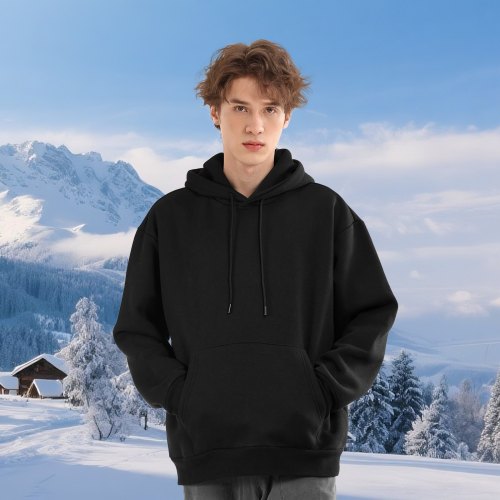 Pullover hættetrøje, X-Large, fleece, langærmet, sort
