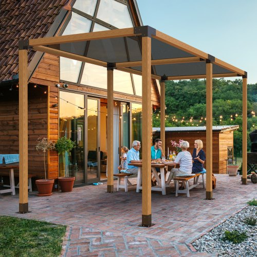 Pergola beslagssæt, 4-vejs kraftigt hjørnebeslag, 10,2x10,2 cm, sort, stål