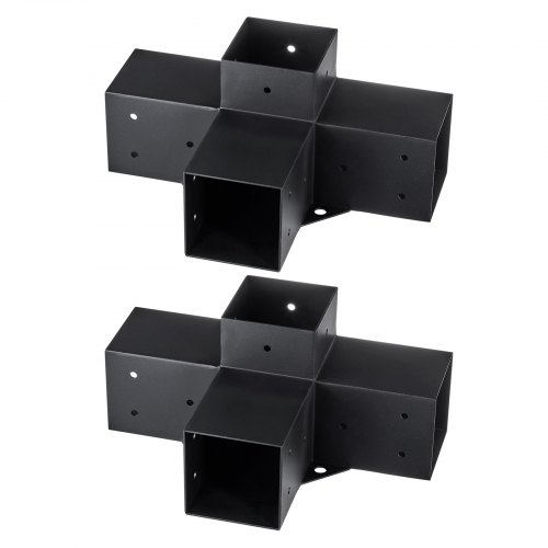 Pergola beslagssæt, 4-vejs kraftigt hjørnebeslag, 10,2x10,2 cm, sort, stål