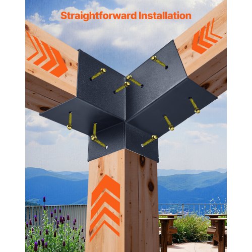 Pergola-sæt, 3-vejs skrå beslag til 92x92 mm træbjælker, sort, stål