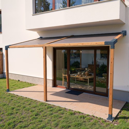 Pergola-sæt, 3-vejs skrå beslag til 92x92 mm træbjælker, sort, stål