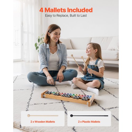 Glockenspiel xylofon, 27 toner, 4 køller, bæretaske, farverig, metaltangenter