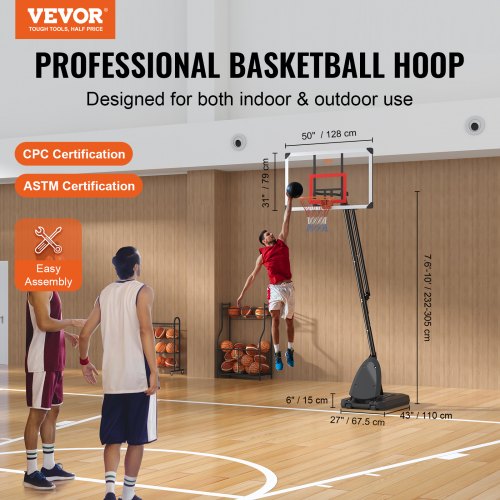 Basketkorg Justerbar Höjd 232x305 cm Utomhus Inomhus Portabel