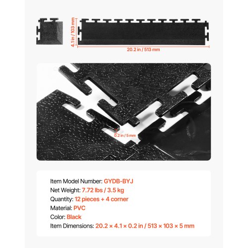 Garagegolv Kantlist Kit, 513x103x5 mm, Svart, PVC