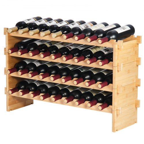 Vinreol, 36 flasker stabelbar 4-niveau, 85x25x52,5 cm, natur, bambustræ opbevaring
