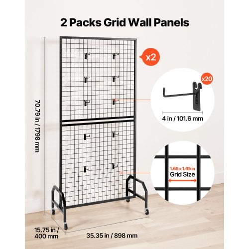 Gittervægpanel, 898x400x1798 mm, Sort, Kulstofstål