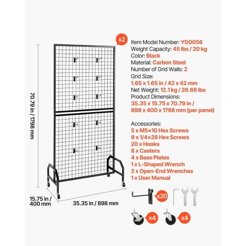 Gittervægpanel, 898x400x1798 mm, Sort, Kulstofstål