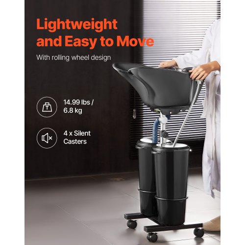 Shampoo-skål, Bærbar elektrisk justerbar vask 48x50x103-140 cm, Sort