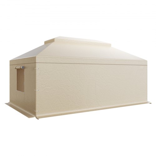 Pavillontag, dobbeltlags med sidevægge og netvinduer, 366x610 cm, beige, PE-materiale