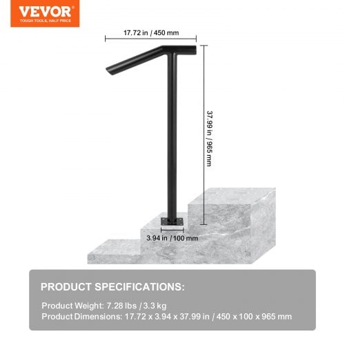 Handledare, 45x96 cm, Svart, Metall