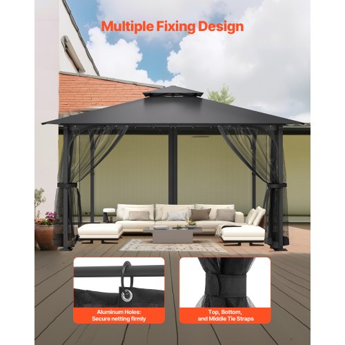 Pavillon Netindsats 340x340x226 cm Sort, net, udendørs
