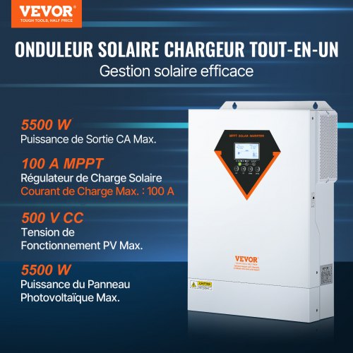 Hybrid solcelleinverter 5500W 445x313x107 mm, ren sinuskurve, oplader